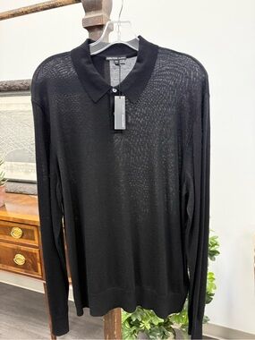 James Perse Black V-Neck Polo Sweater